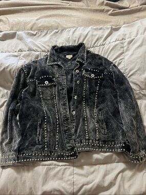 POL Black Studded Corduroy Jean Jacket